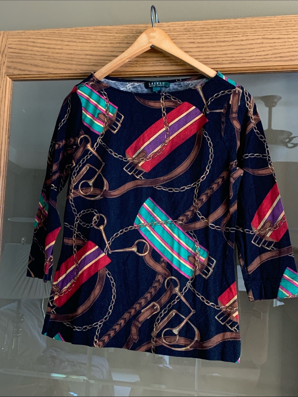 Lauren Ralph Lauren Navy Chain & Multicolor Stripe Top